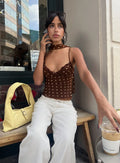 Mishy Scarf Detail Cami Top Brown Polka Dot