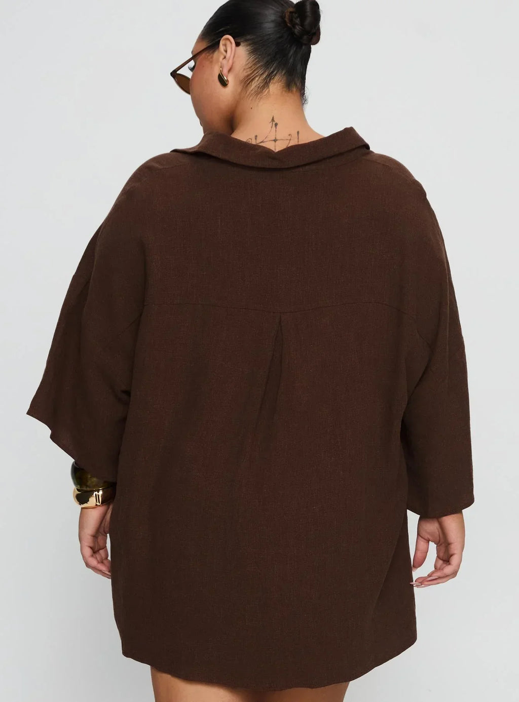 Peni Linen Button Down Top Chocolate Curve