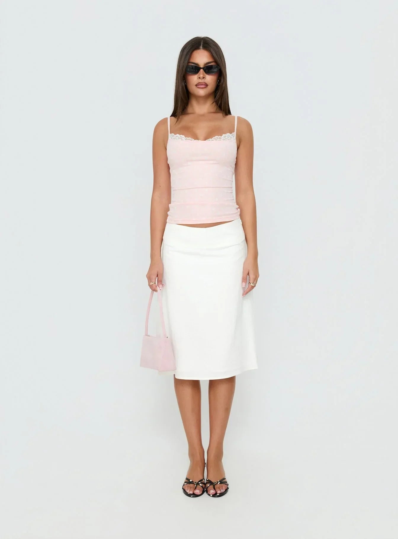 Spring To Summer Lace Trim Cami Top Pink Polka Dot
