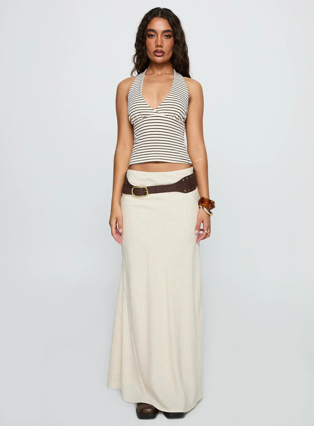 Whimsy Halter Top Chocolate / White Stripe