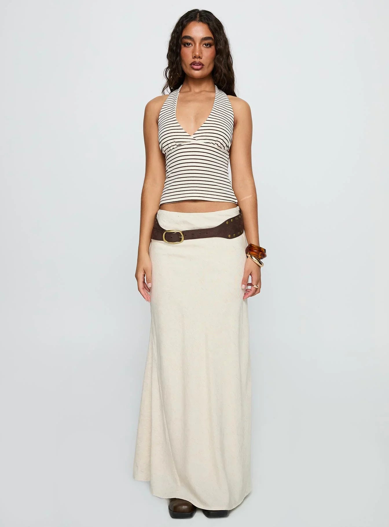 Whimsy Halter Top Chocolate / White Stripe
