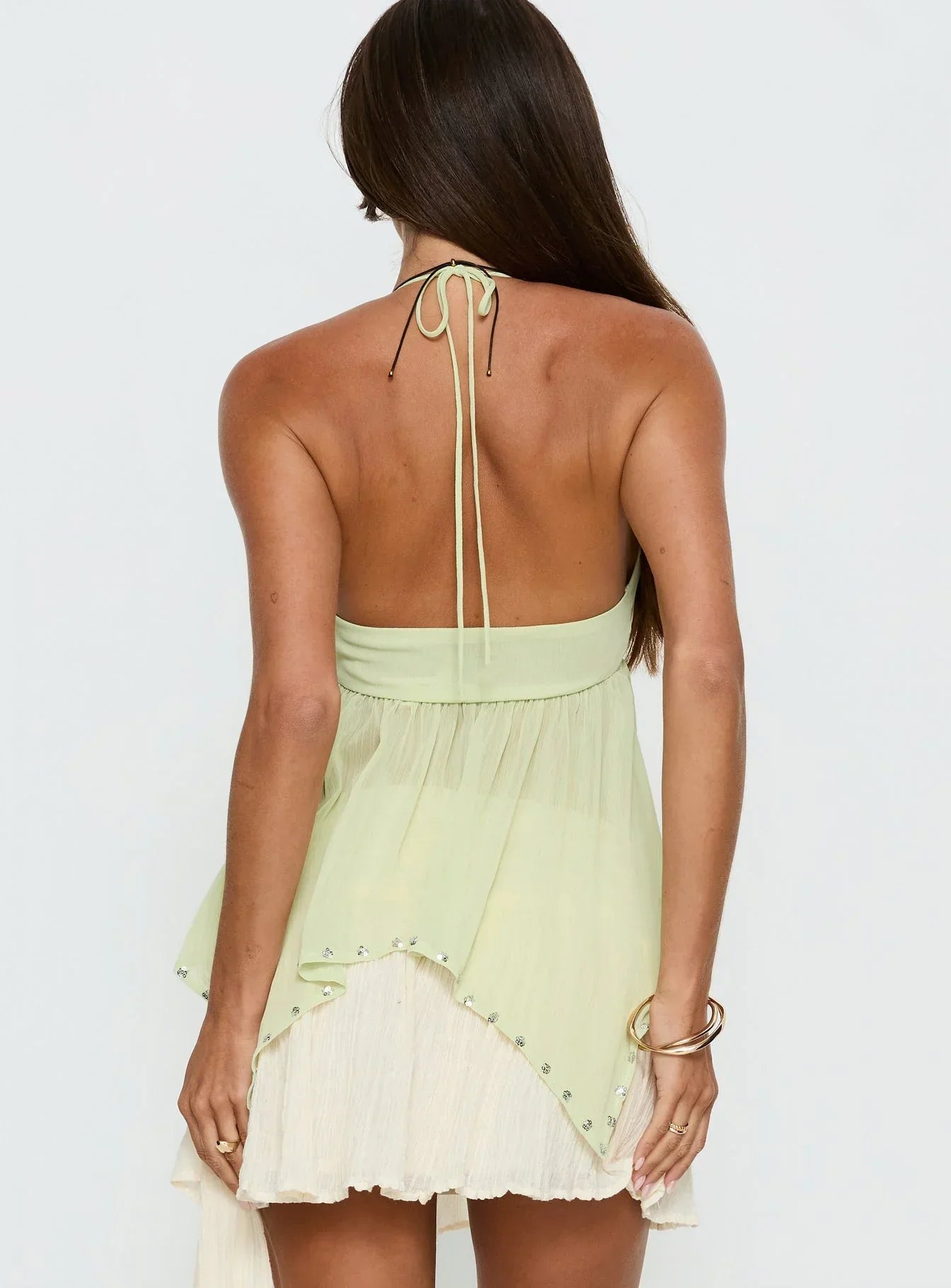 Wistie Asymmetrical Beaded Top Green