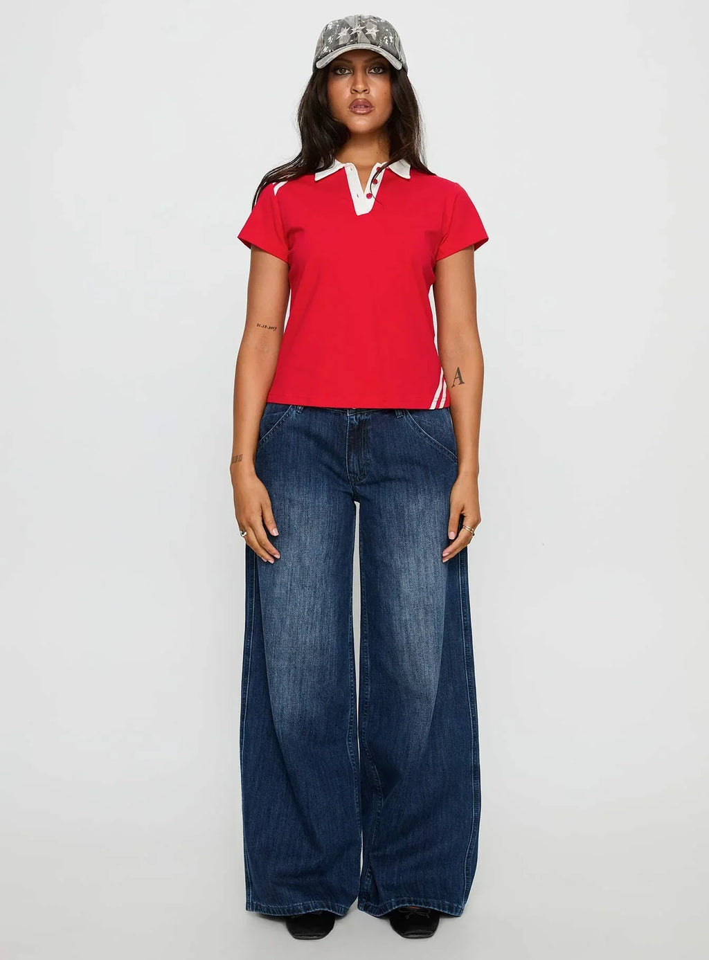 Learn Your Lesson Contrast Collared Top Red / White