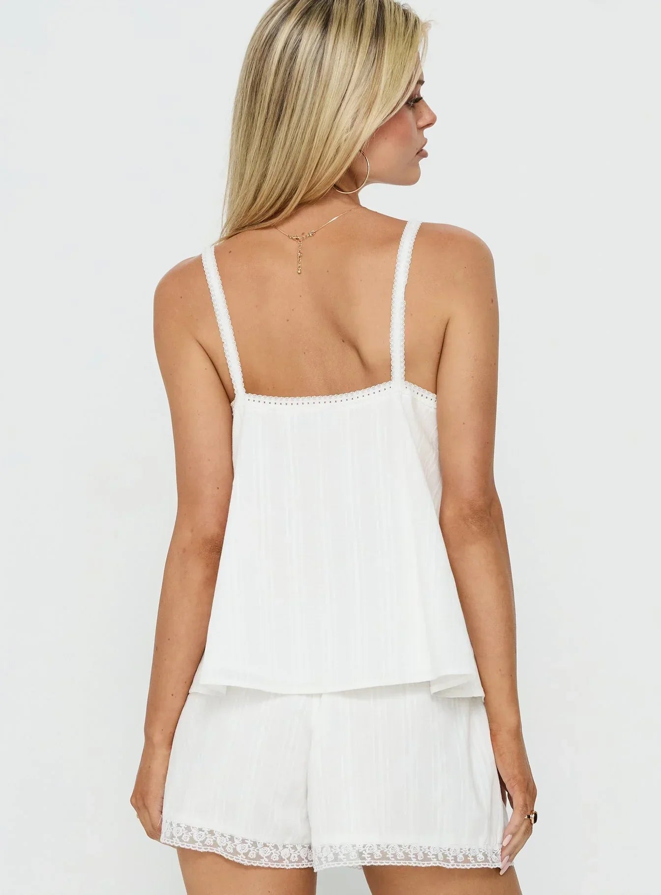 Safire Lace Trim Frill Babydoll Top Off White