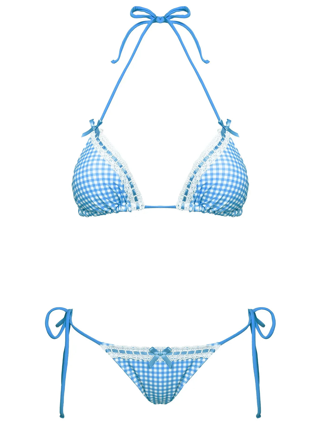 Jenner Triangle Bikini Top Blue Gingham