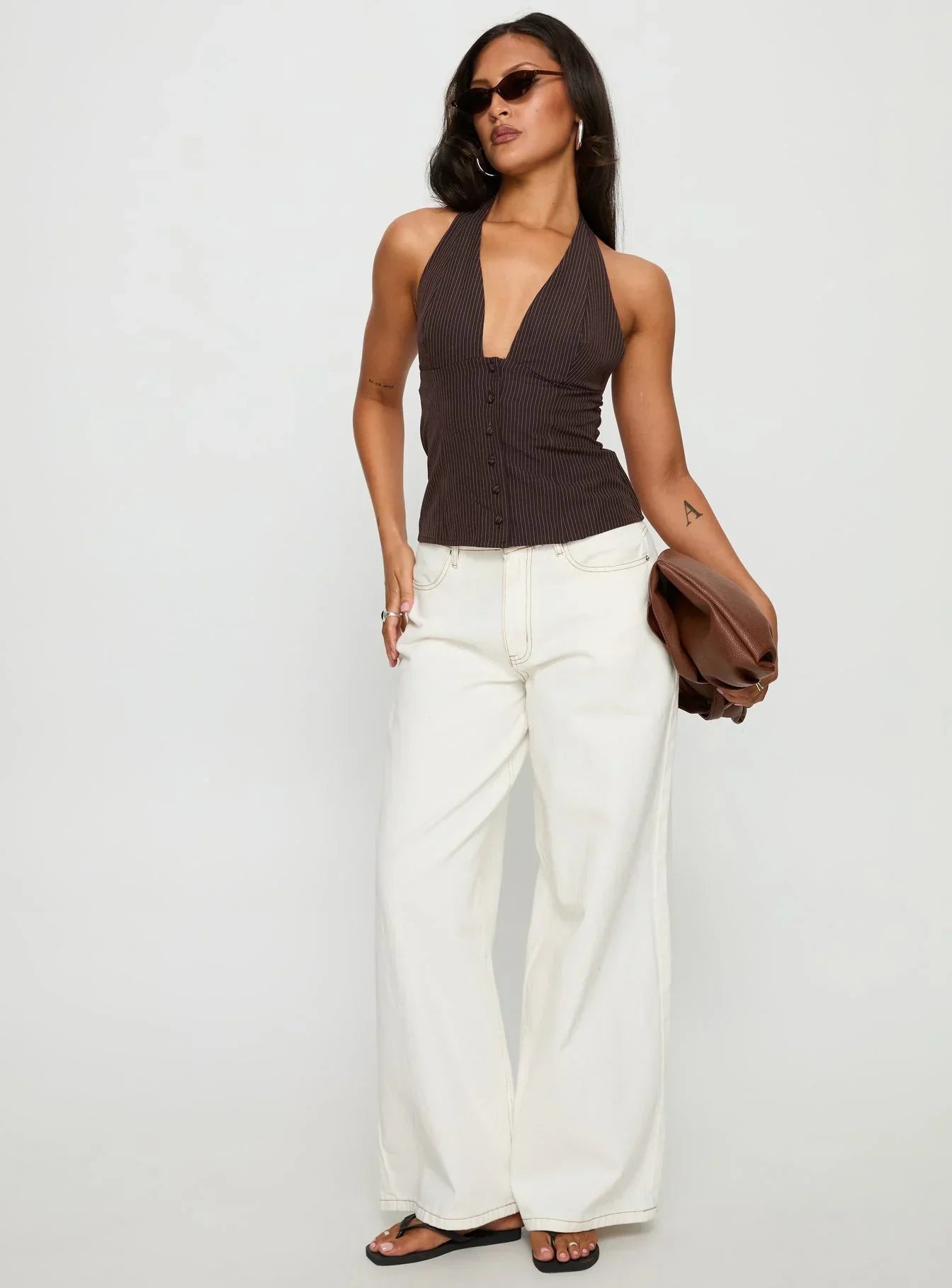 Serefina Halter Top Brown Stripe