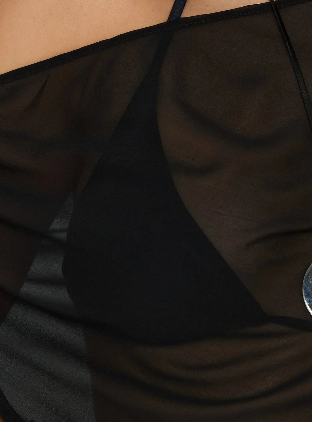 Orya Sheer Drape Off Shoulder Top Black
