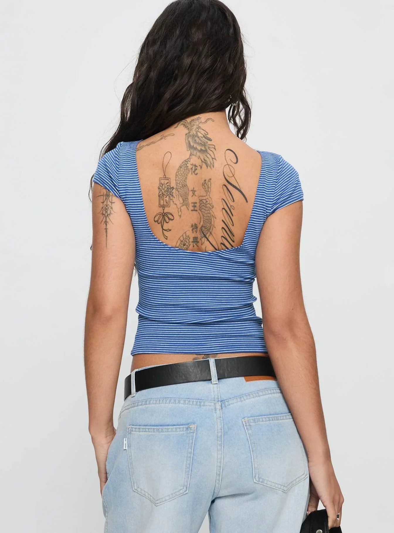 Nyren Low Back Boatneck Top Blue Stripe