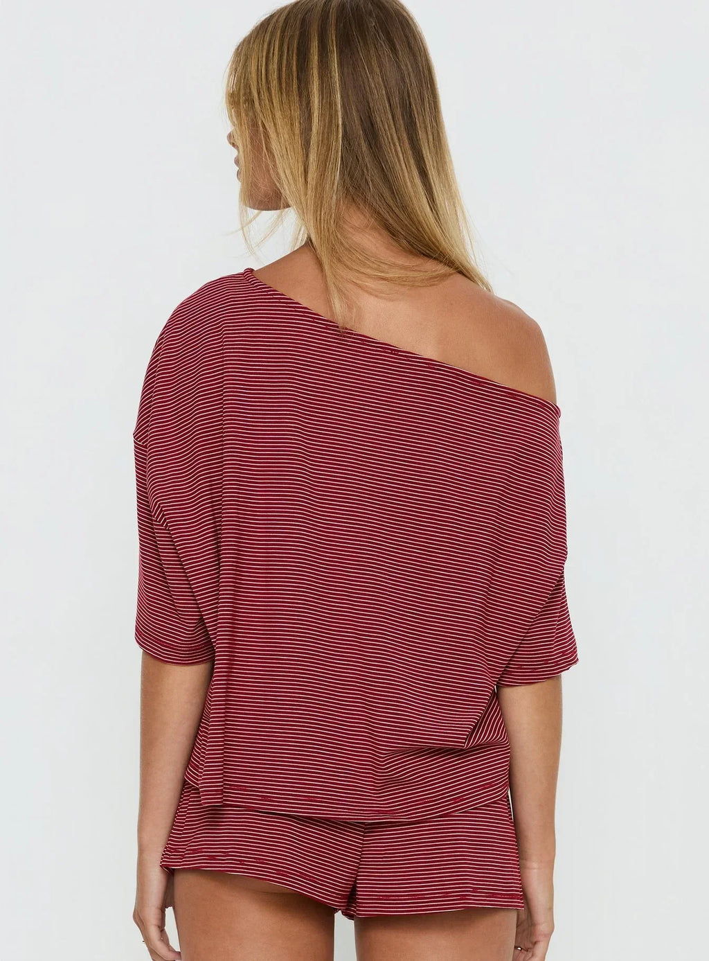 Sugar Surge Off Shoulder Sleep Top Cherry Stripe