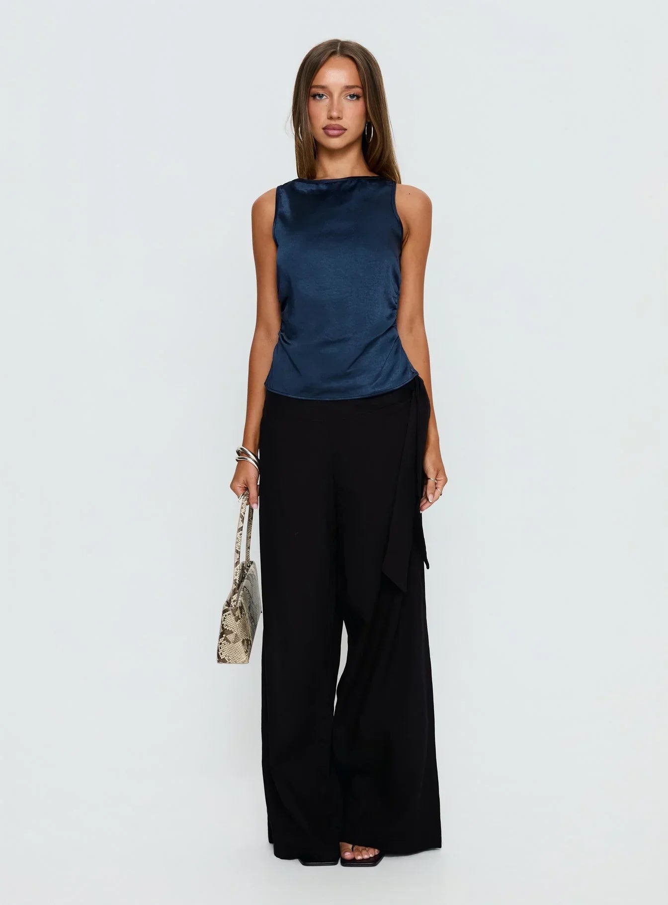 Jennisa Backless Satin Top Navy