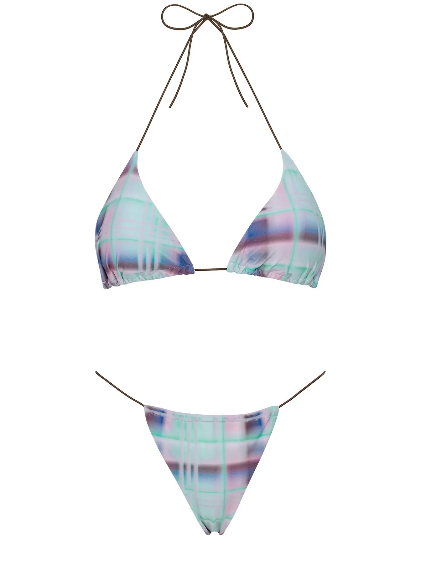 On Island Time String Bead Detail Bikini Top Blue Multi