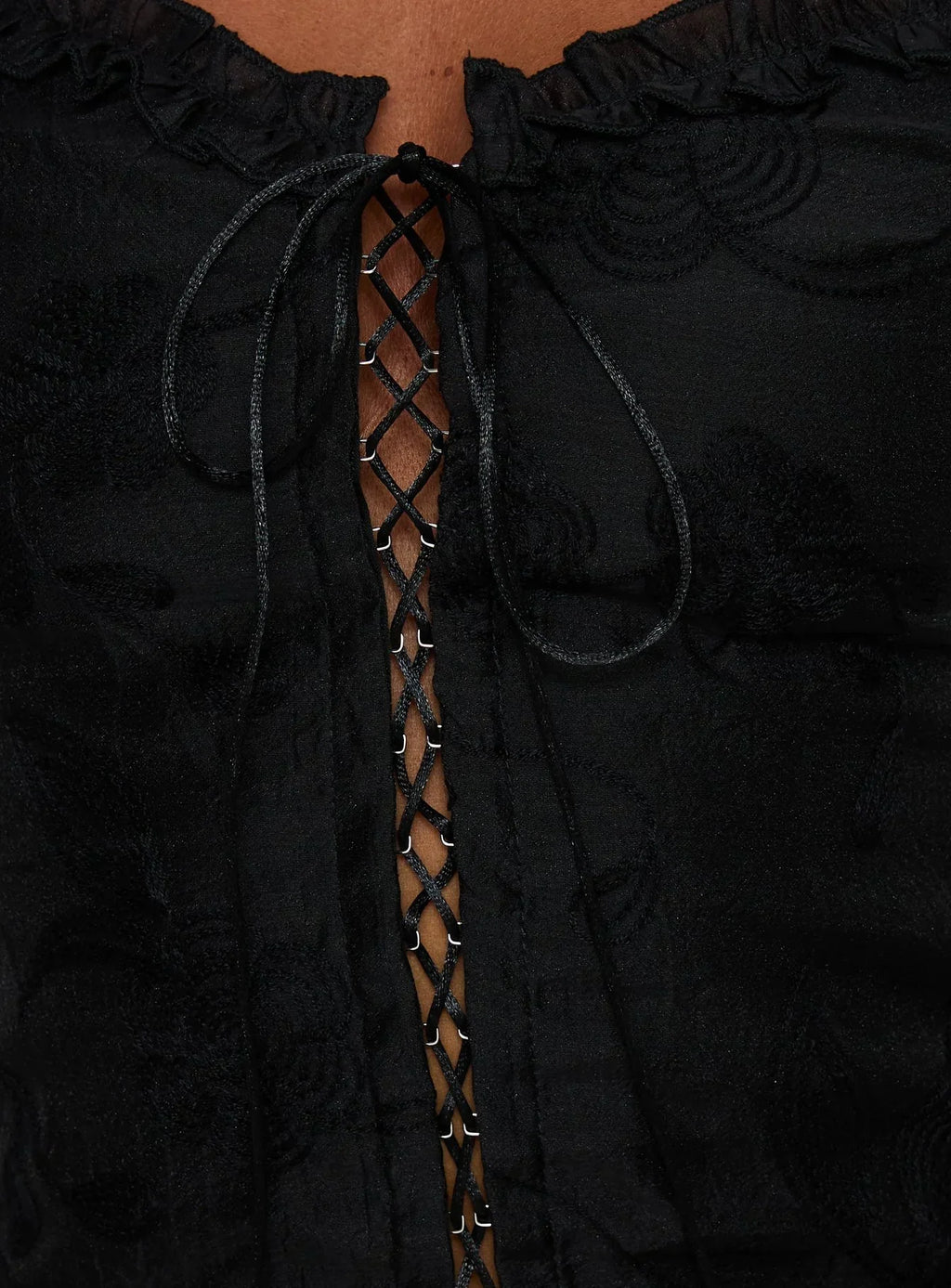 Angeleah Tie Up Frill Detail Top Black