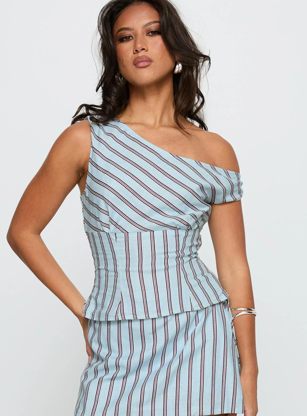 Del Rio Off The Shoulder Top Blue / Maroon