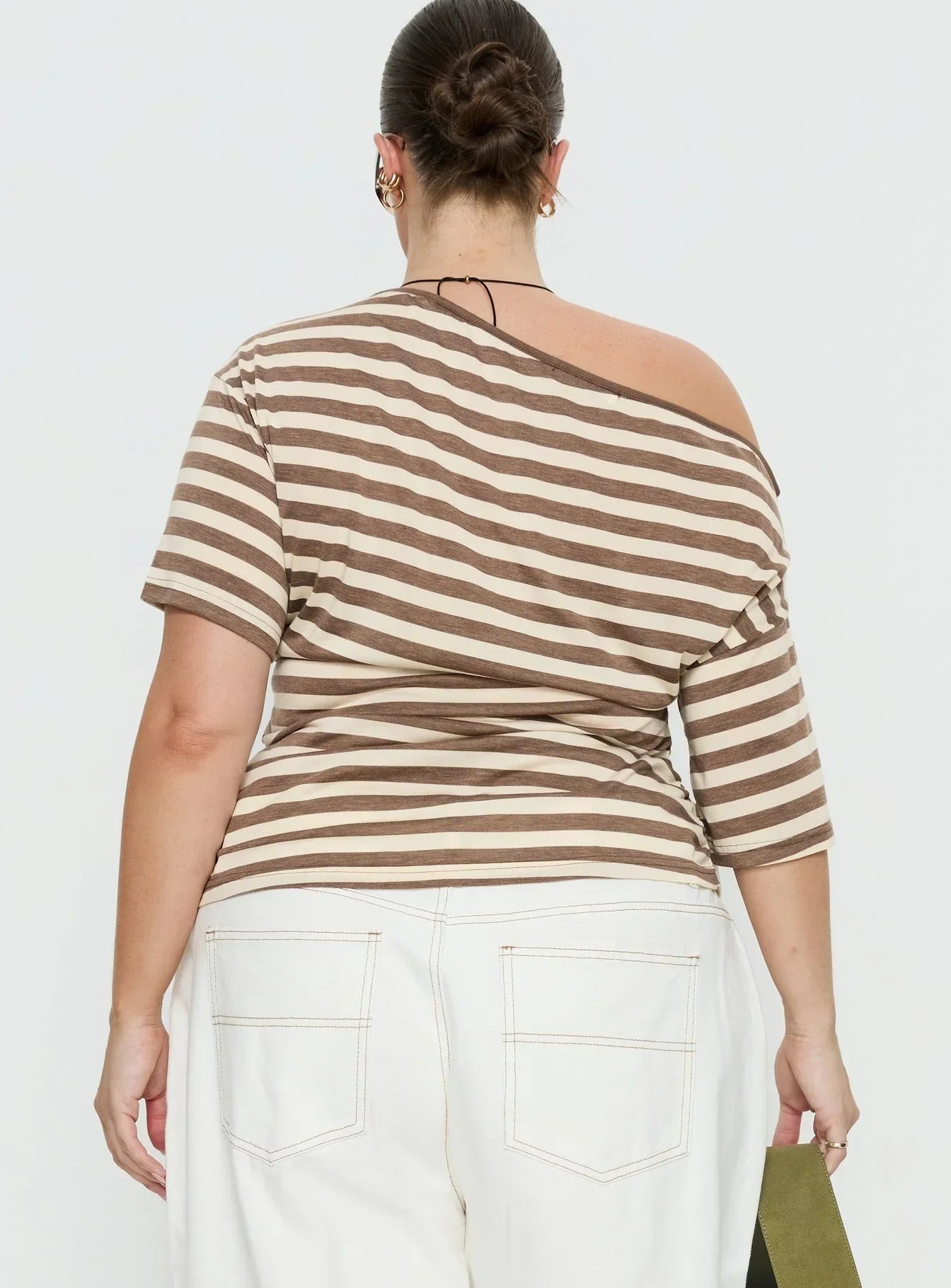 Emlynn Off Shoulder Top Brown Stripe Curve