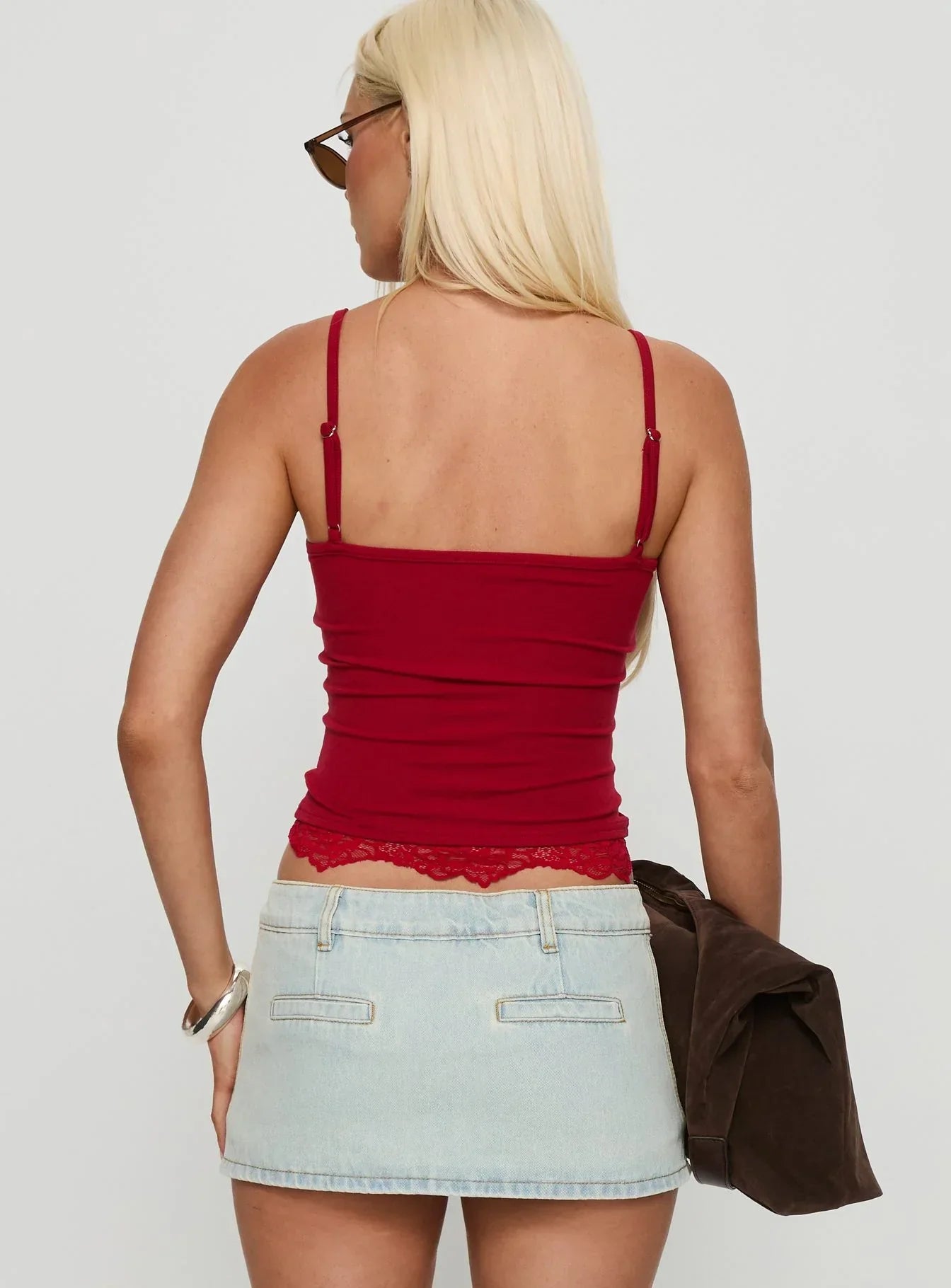 Falling Through Lace Detail Top Red
