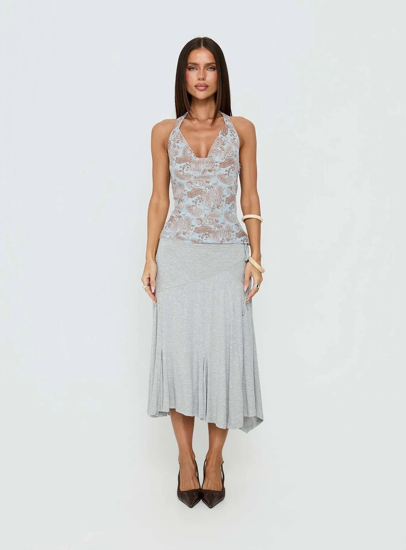 Xiomara Cowl Halter Top Blue Paisley