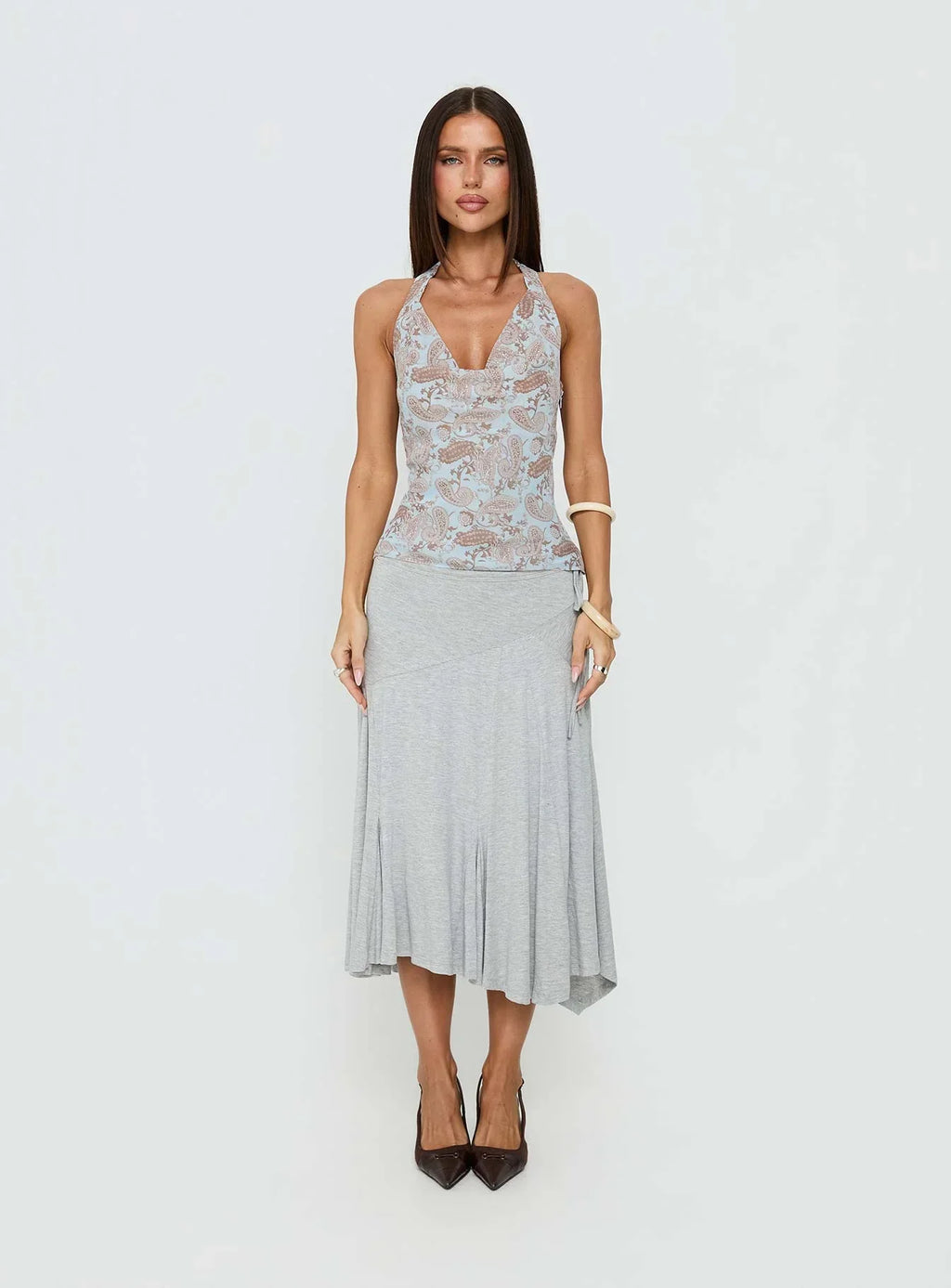 Xiomara Cowl Halter Top Blue Paisley