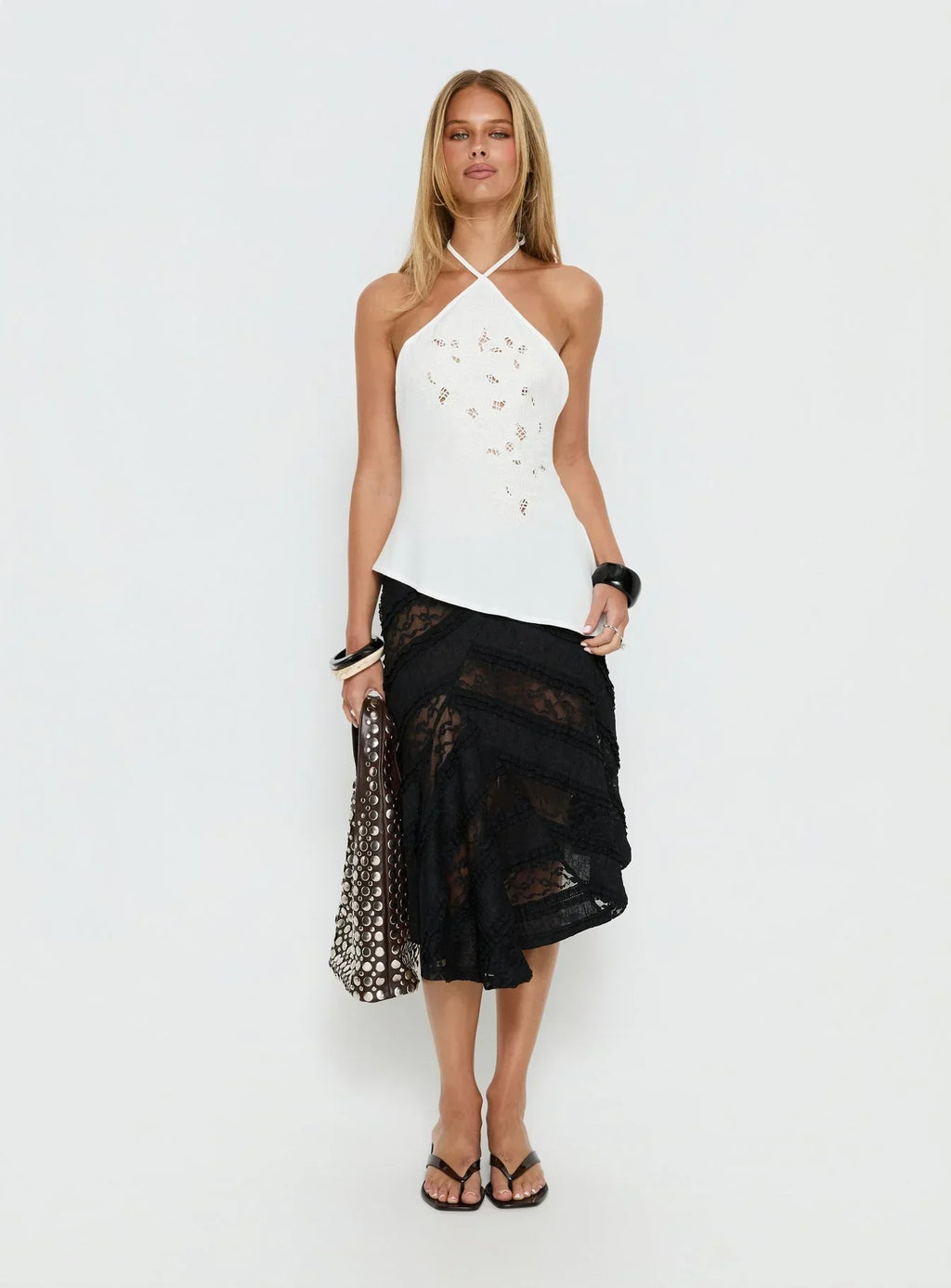 Bonanza Asymmetrical Halter Top White
