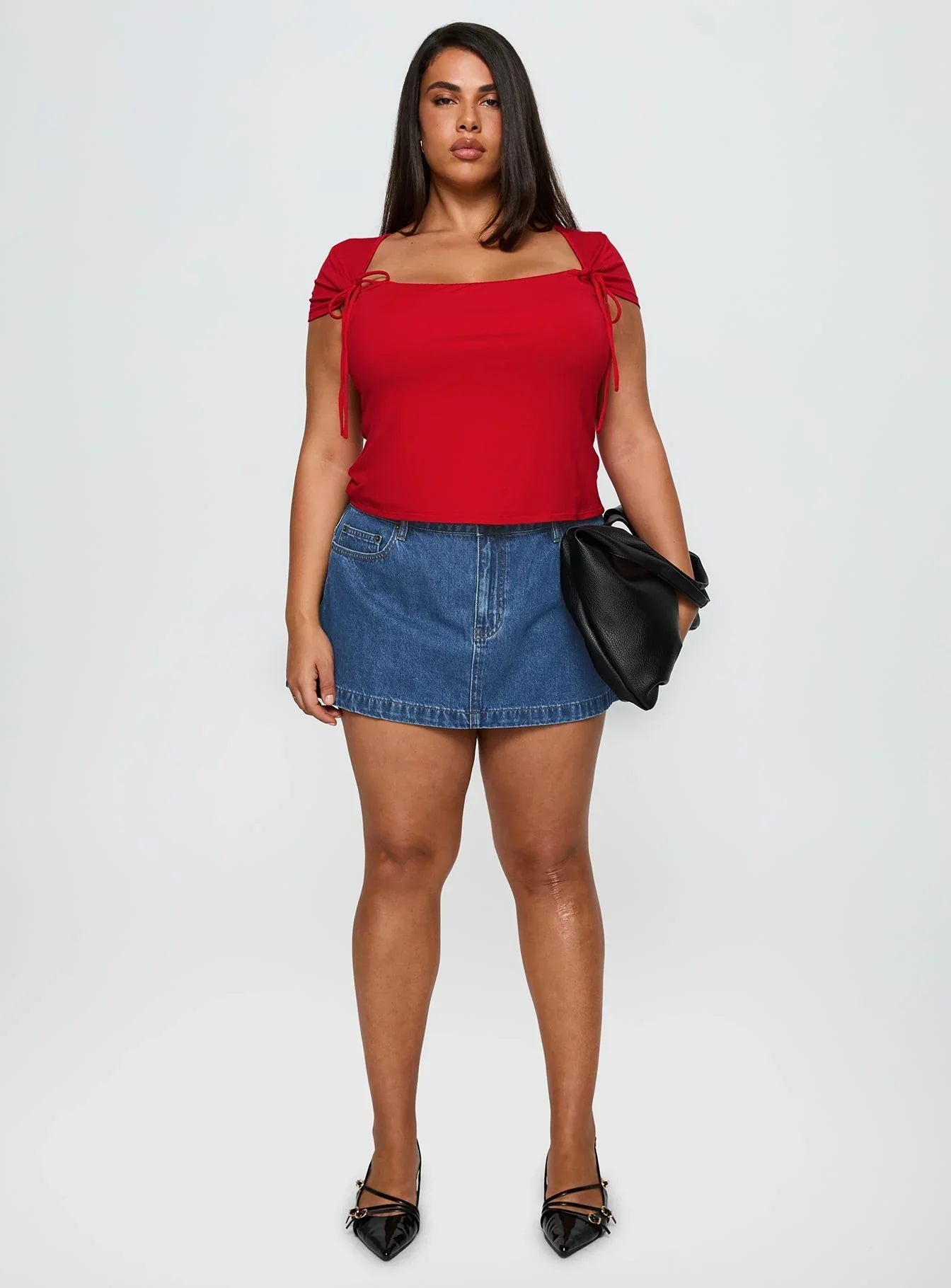 Daena Tie Detail Top Red Curve
