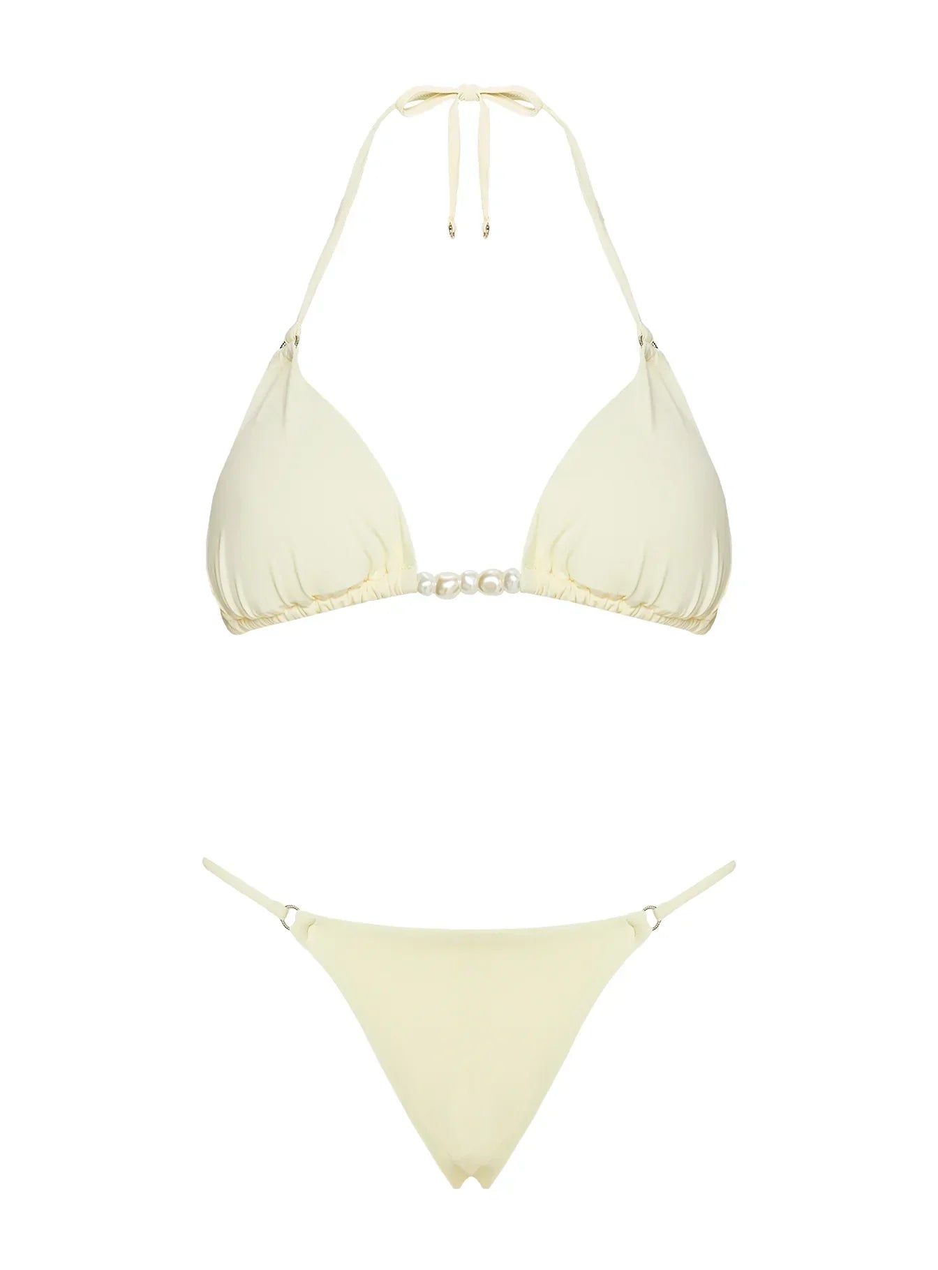Adrah Beaded Triangle Bikini Top Yellow