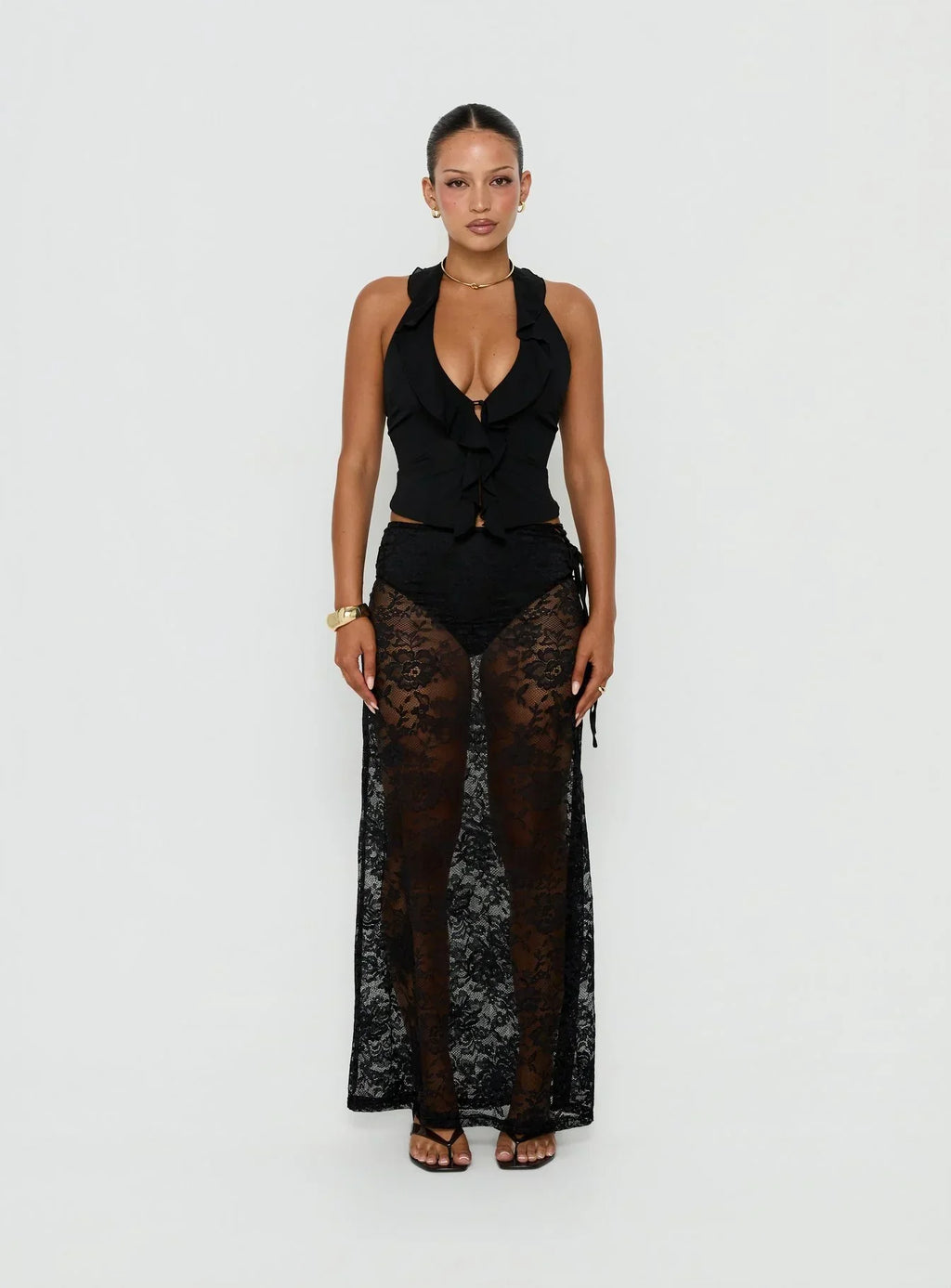 Jazania Frill Halter Top Black