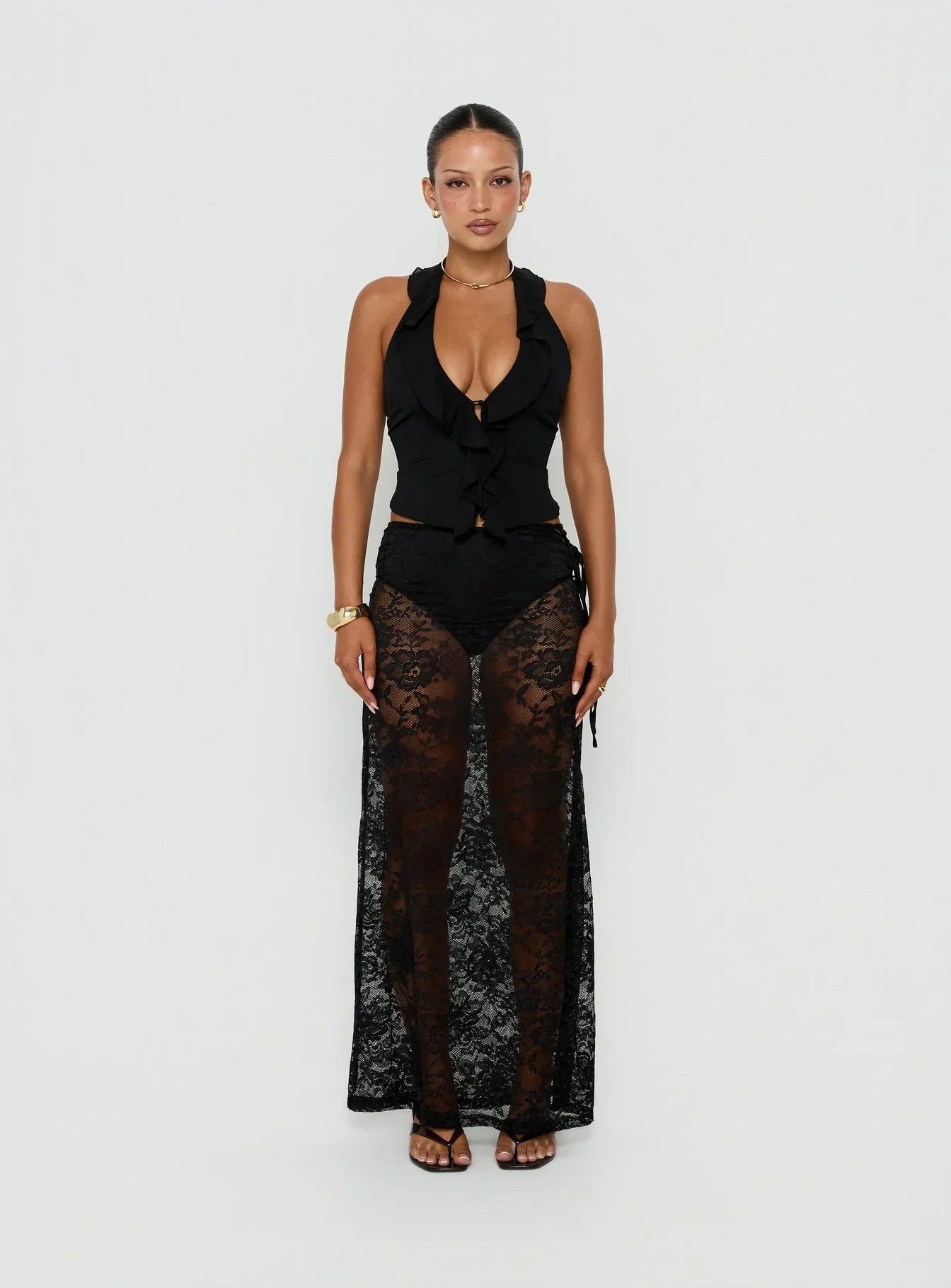 Jazania Frill Halter Top Black