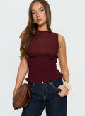 Fever Kiss Chiffon Ruched Top Wine