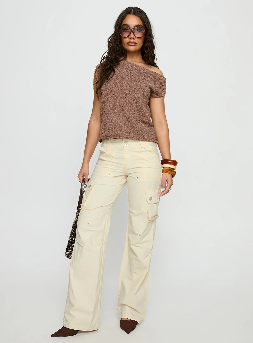Ashfield Off Shoulder Top Brown