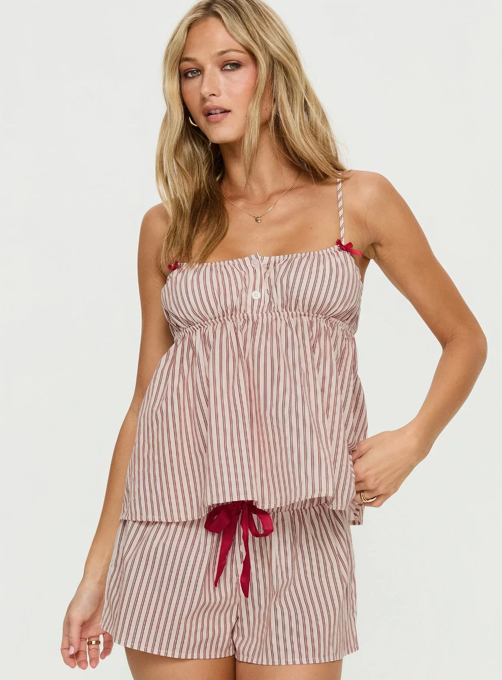 Chill Club Sleep Peplum Top Red / White Stripe