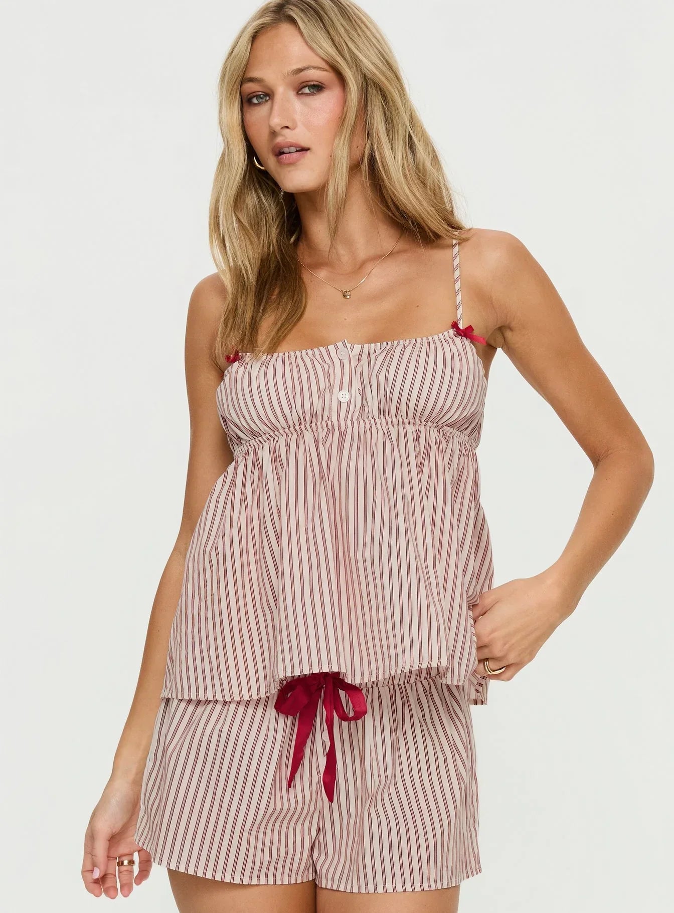 Chill Club Sleep Peplum Top Red / White Stripe