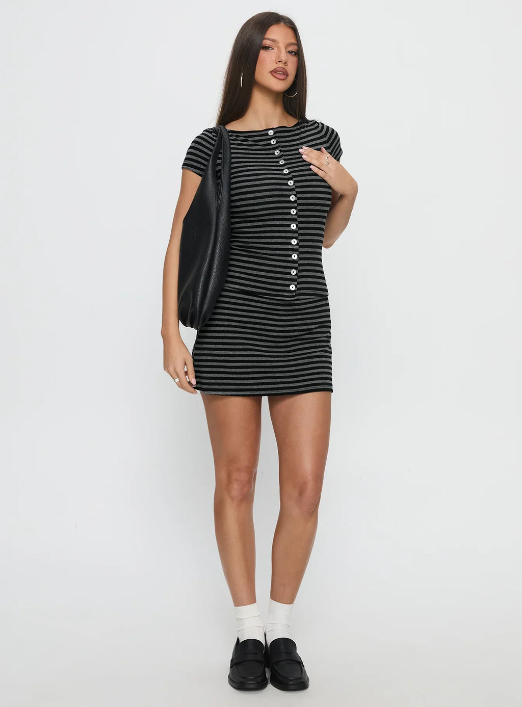 Angellina Jersey Button Down Top Stripe