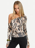 Evelene One Shoulder Long Sleeve Top Animal