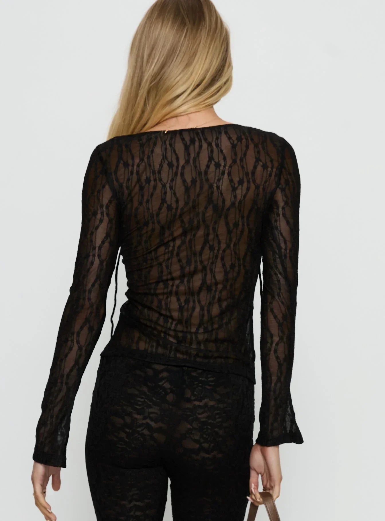 Open Your Heart Tie Detail Long Sleeve Top Black