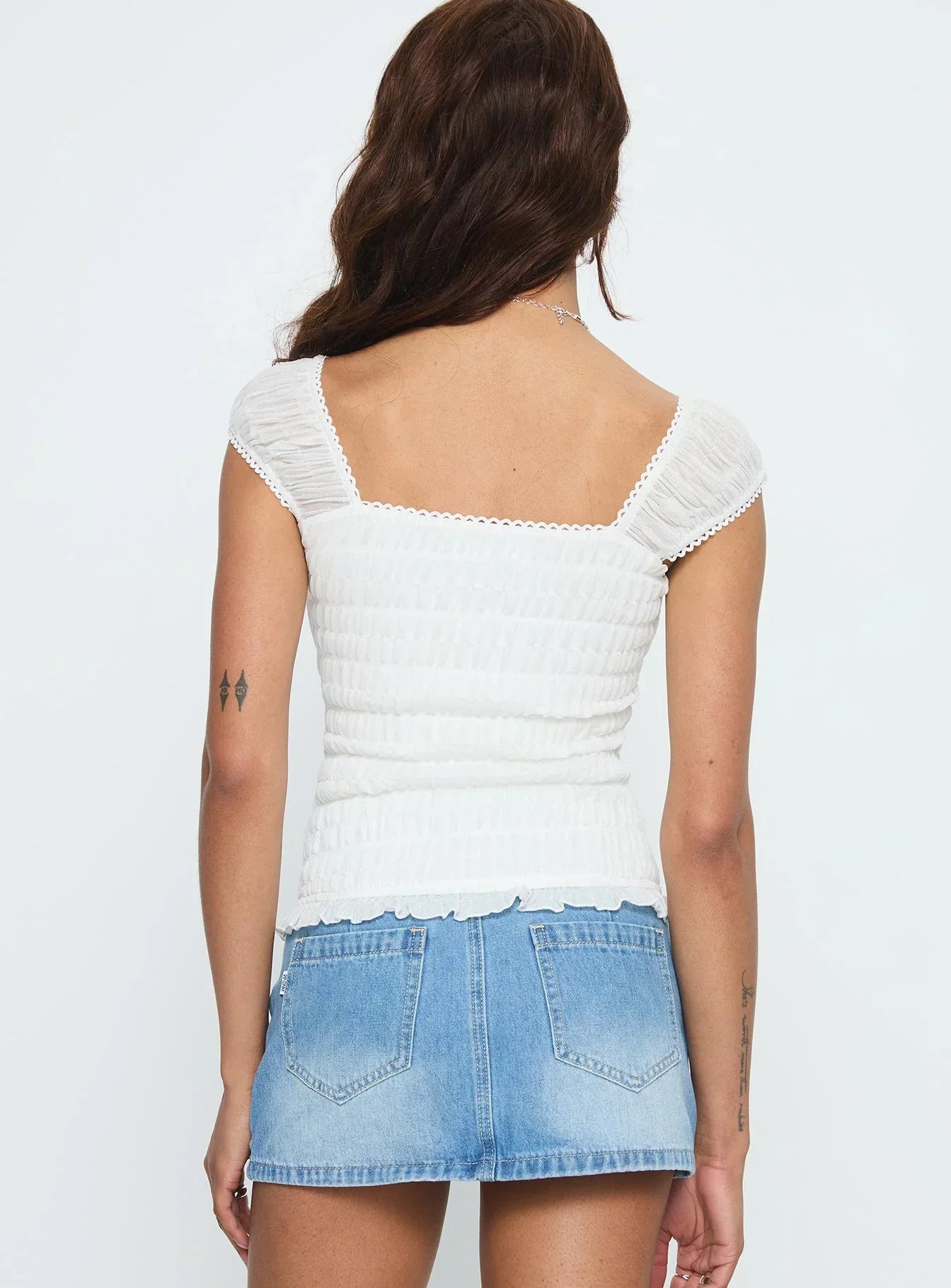 Honeymooner Cap Sleeve Frill Top White