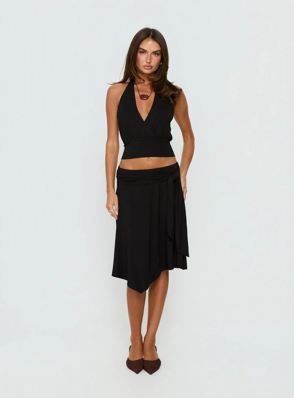 Arabele Halter Wrap Top Black