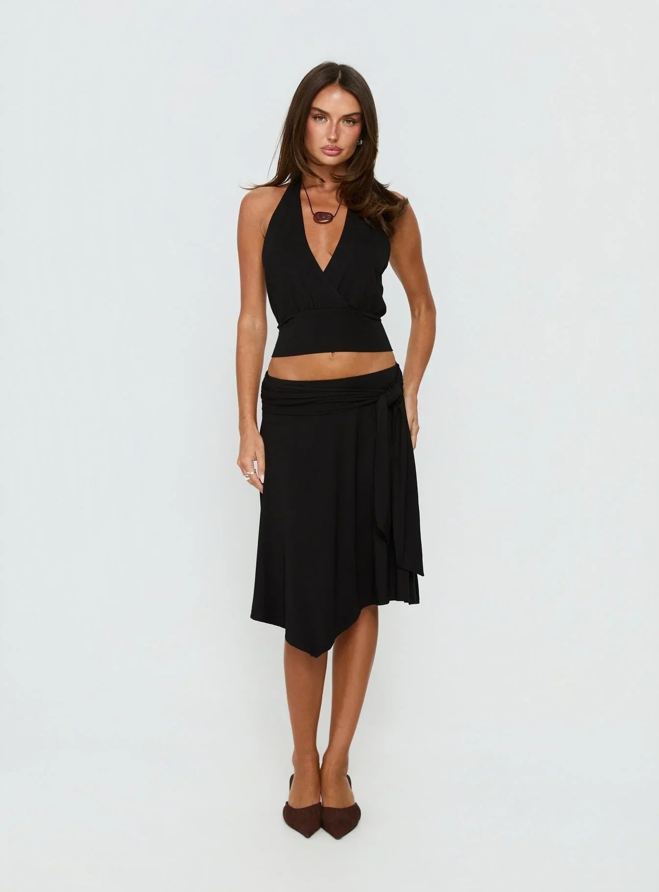 Arabele Halter Wrap Top Black