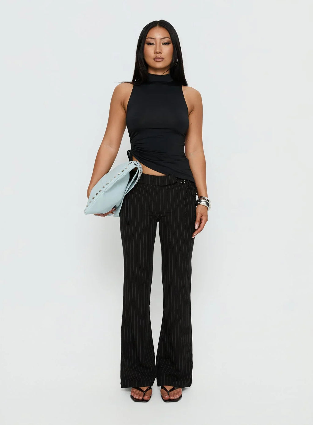 Saveria Tie Detail High Neck Top Black