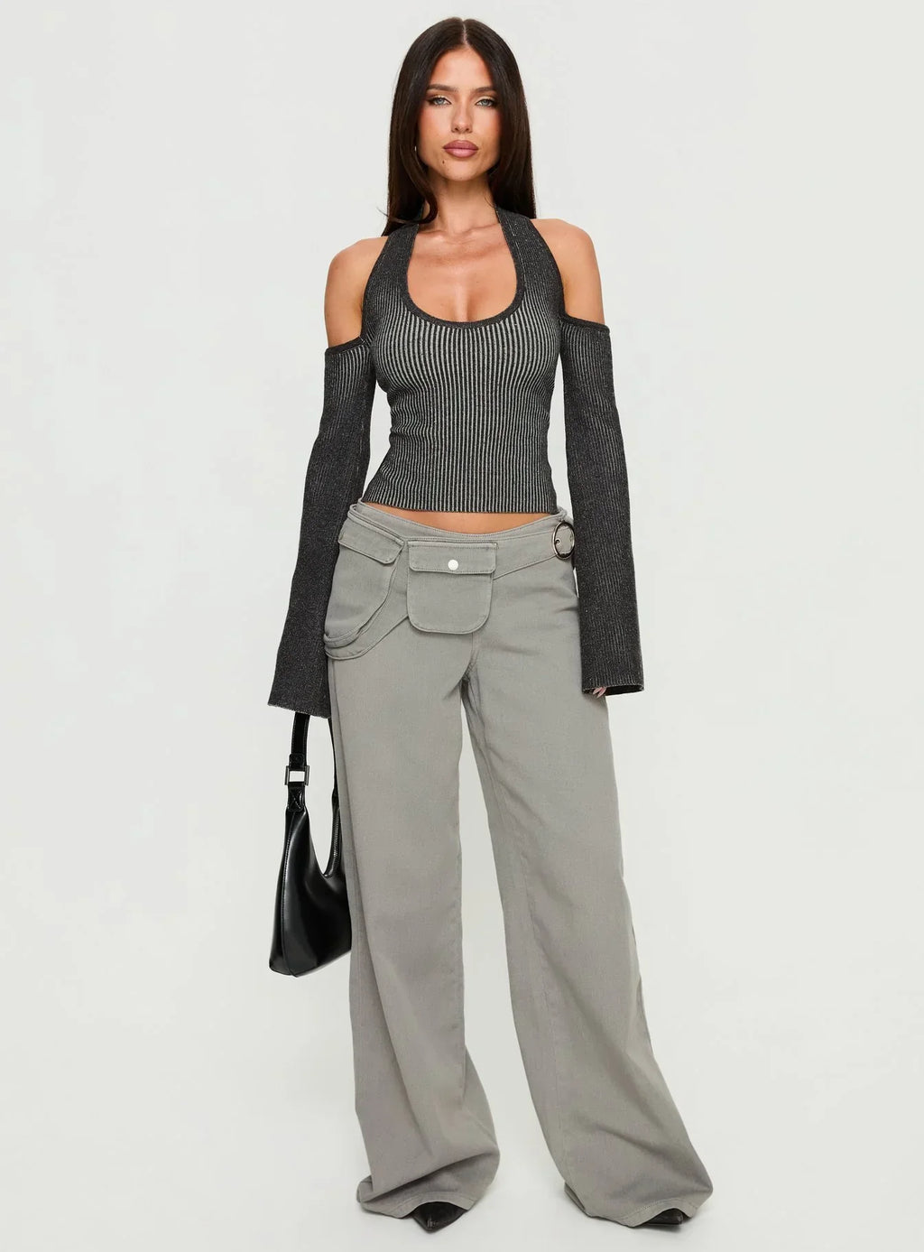 Novelia Halter Long Sleeve Top Black