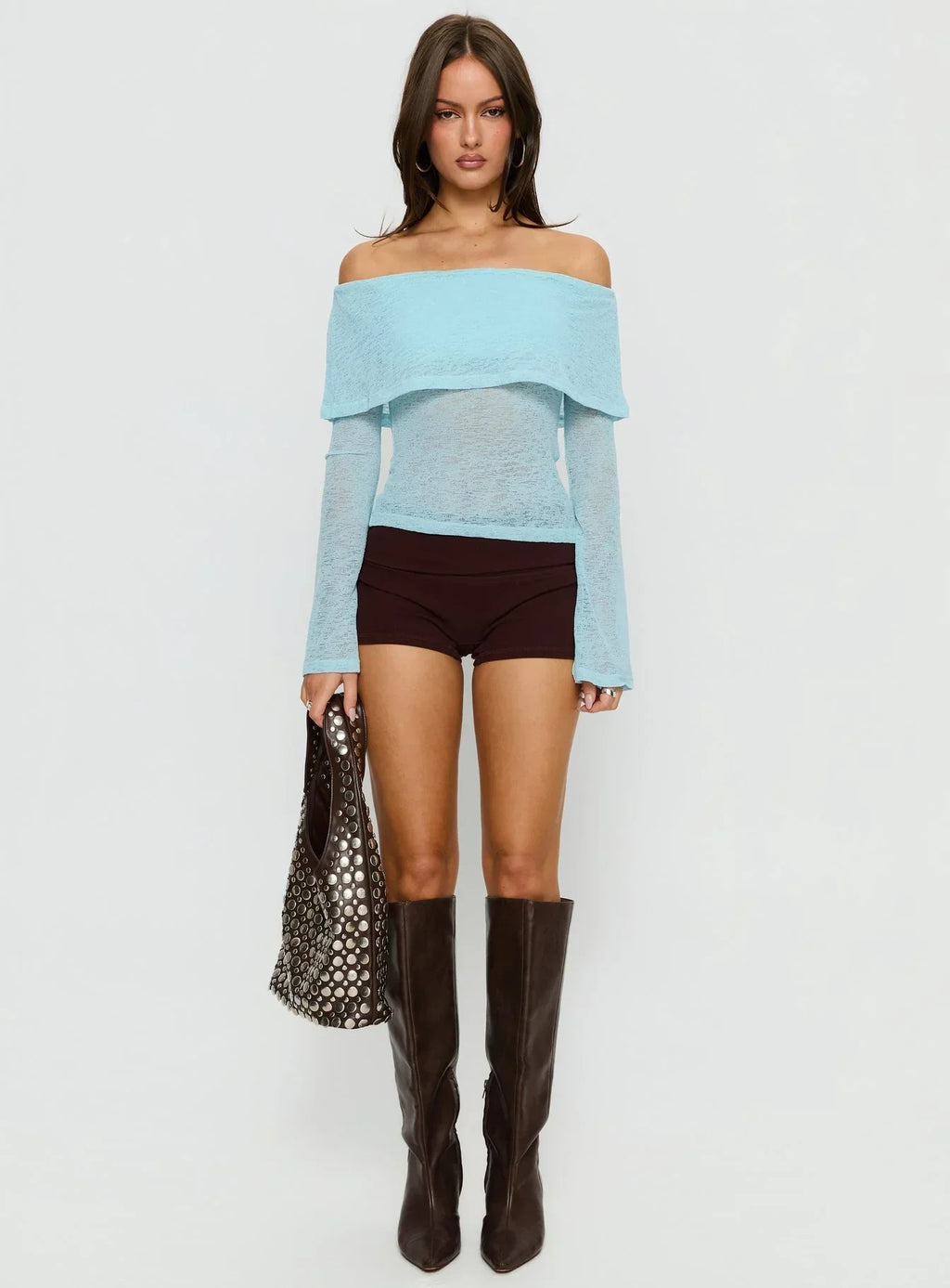Chanice Off Shoulder Long Sleeve Top Blue