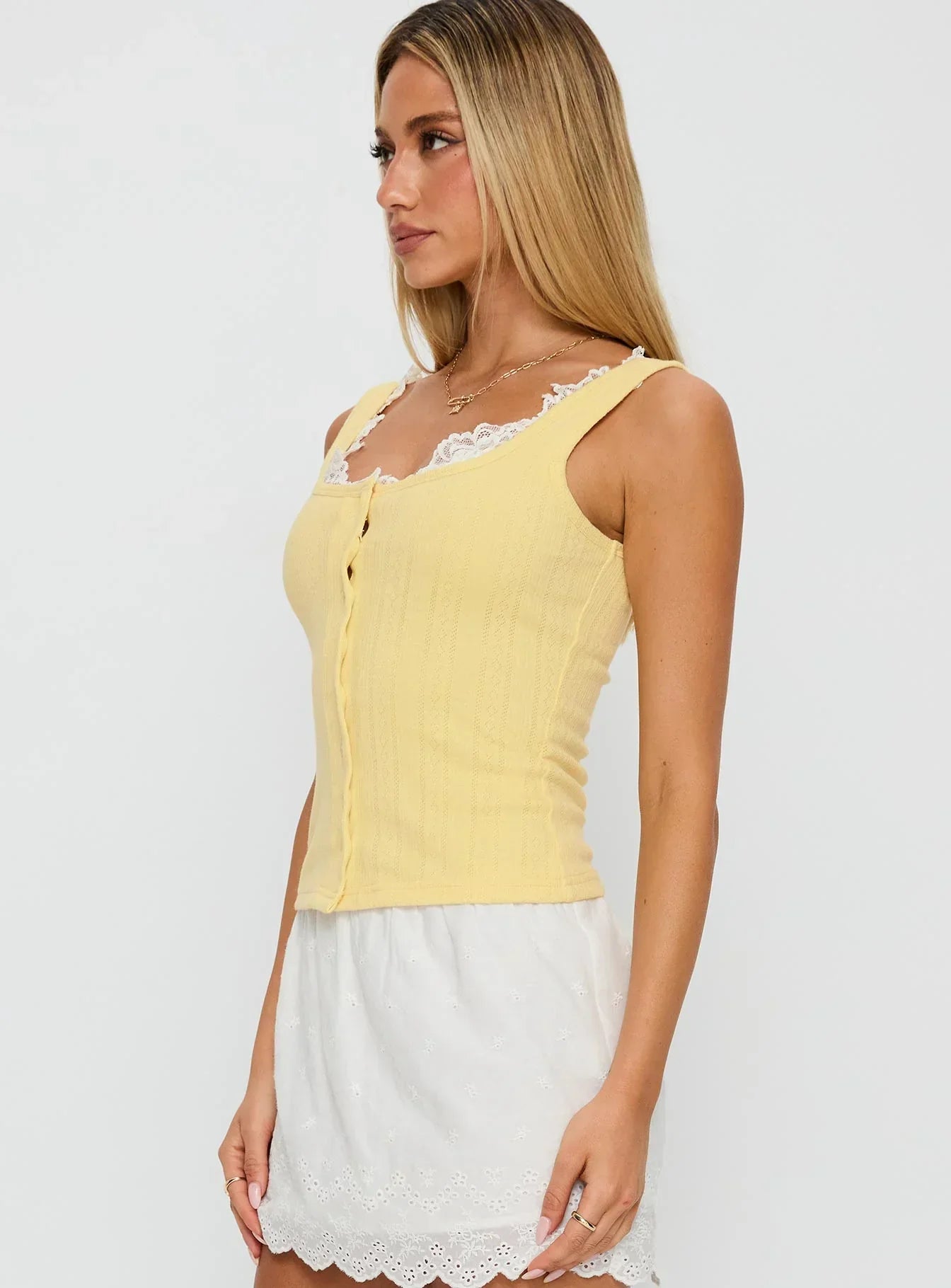 Sole Purpose Lace Trim Top Yellow