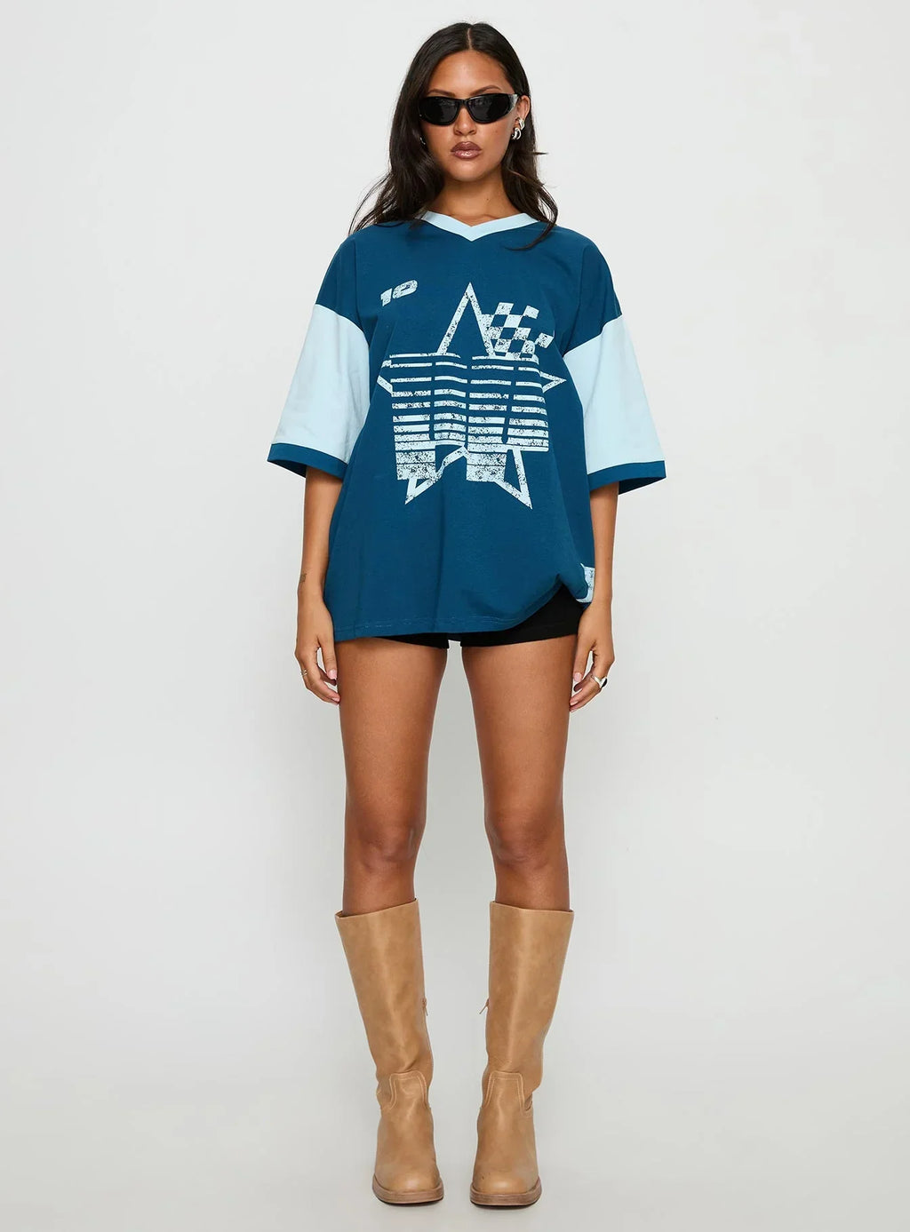 Nachell Short Sleeve Moto Top Blue