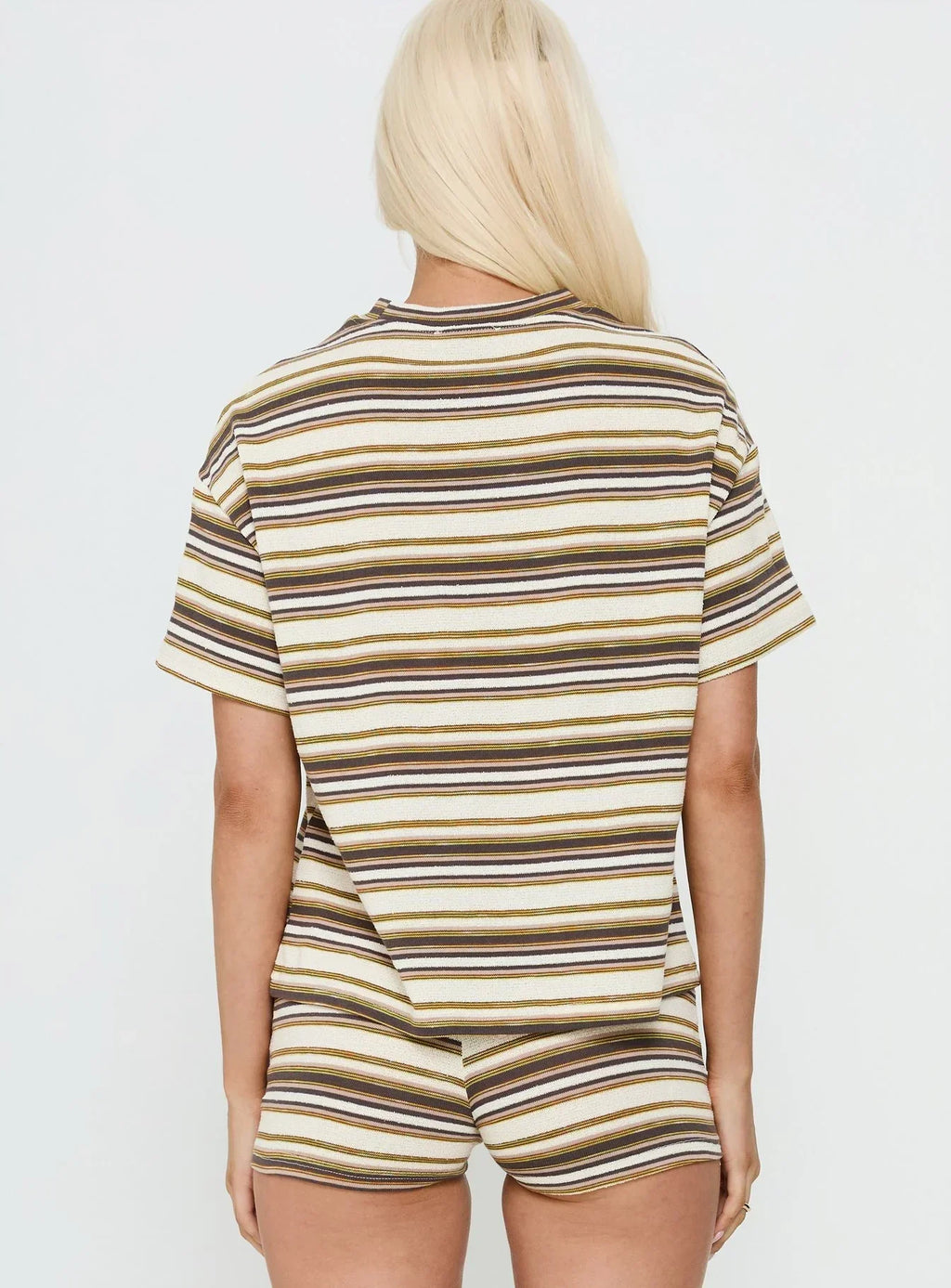 Rubez Terry Towelling Boxy Top Brown Stripe