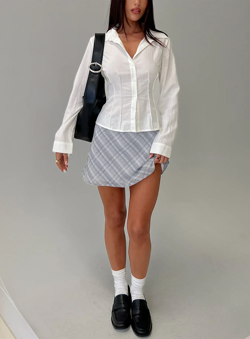 Compromise Long Sleeve Button Up Top White