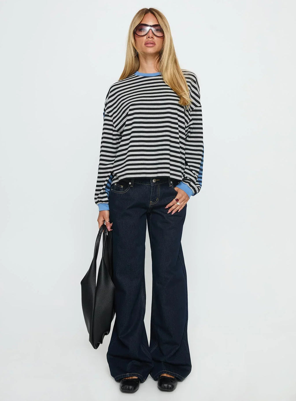 Taysha Long Sleeve Top Black / Grey Stripe
