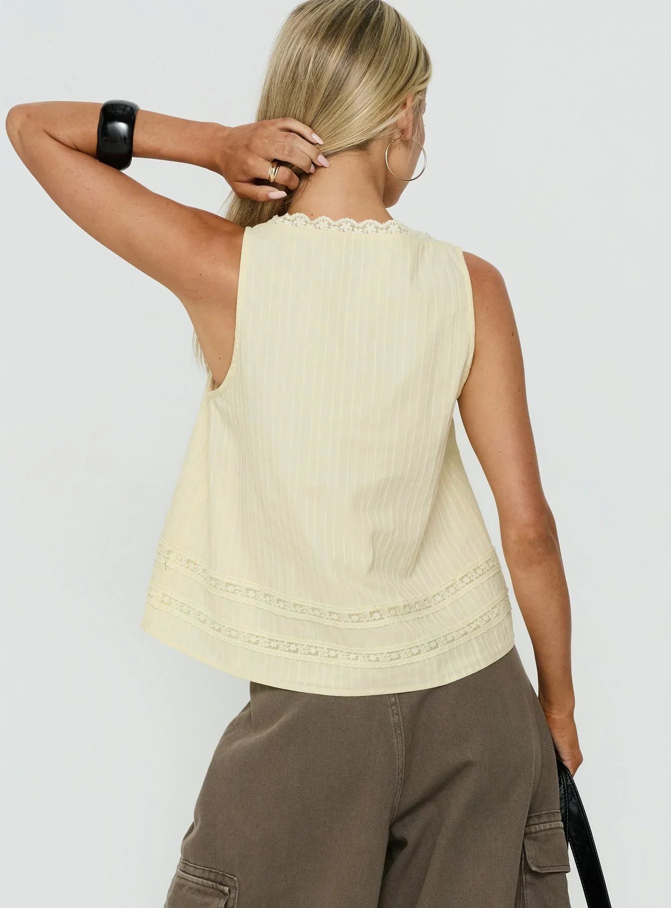Alanah Lace Trim Top Lemon