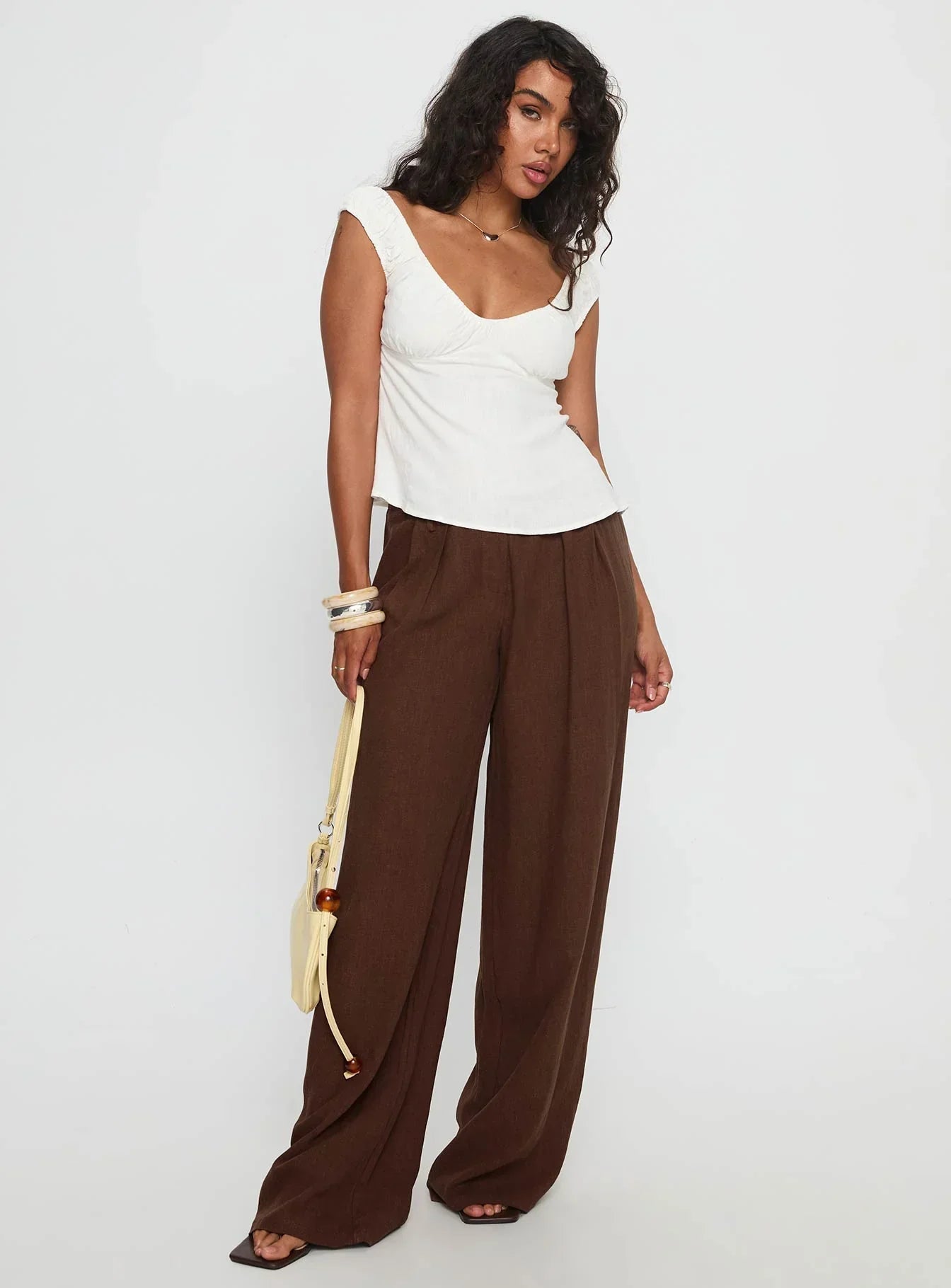 With Pleasure Puff Sleeve Linen Blouse Top White