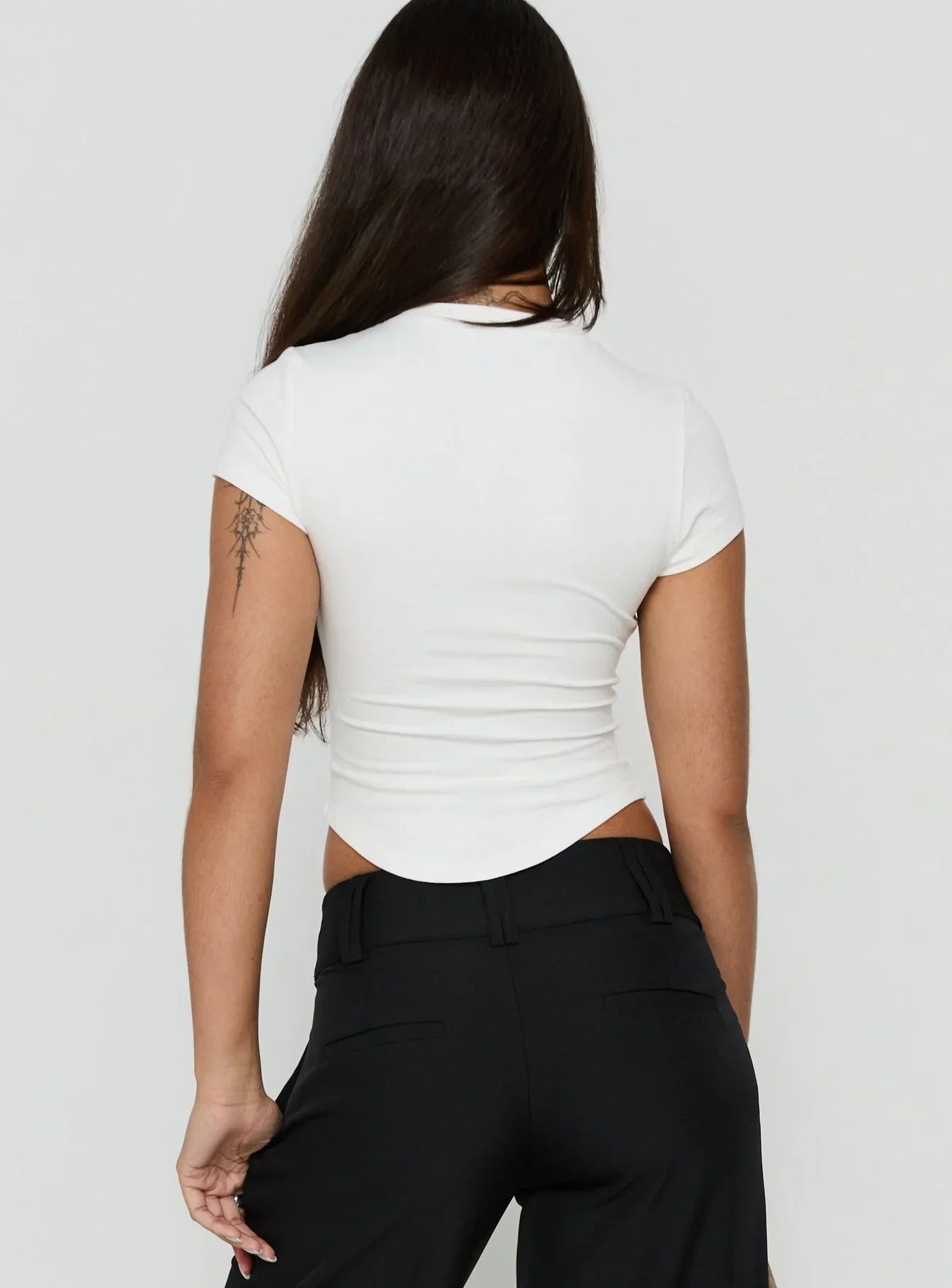 Valentinna Short Sleeve Curved Hem Top White