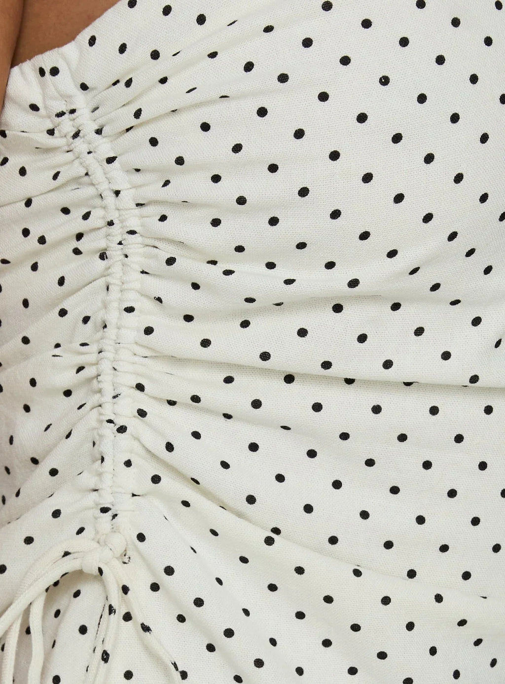 Defined Strapless Gathered Linen Blend Top Cream Polka Dot