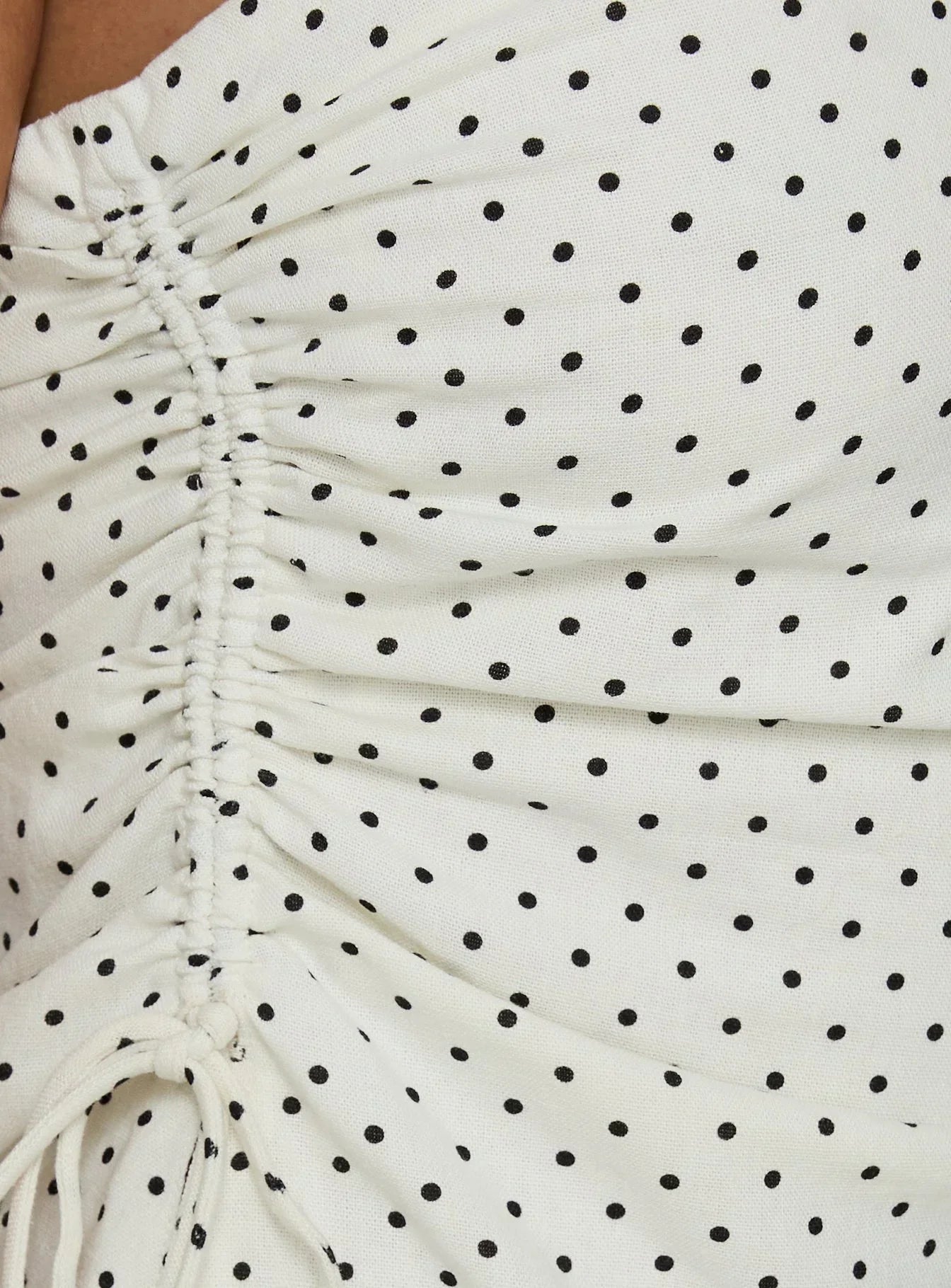 Defined Strapless Gathered Linen Blend Top Cream Polka Dot