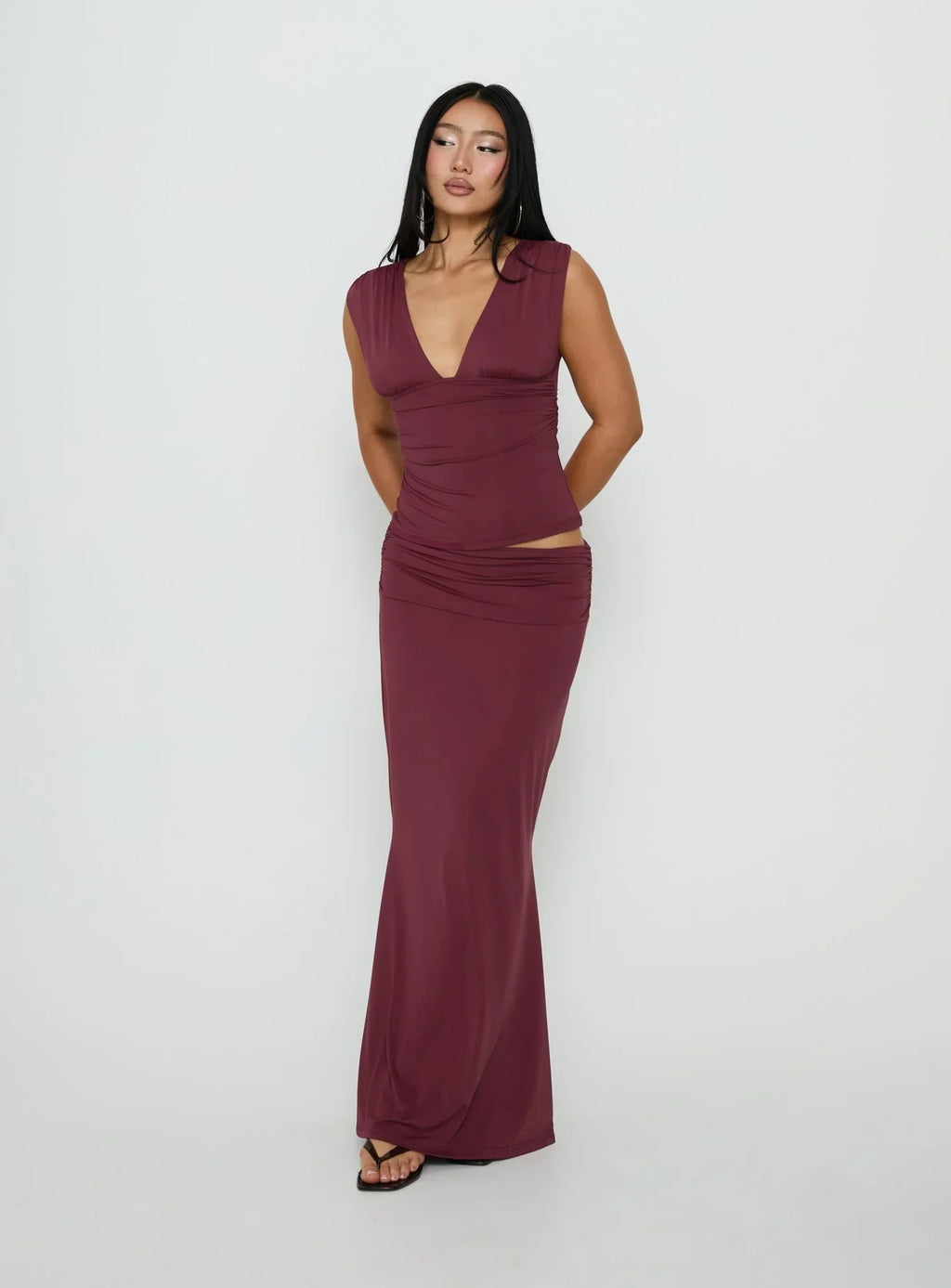 Liorah Thick Strap Plunge Neck Top Red